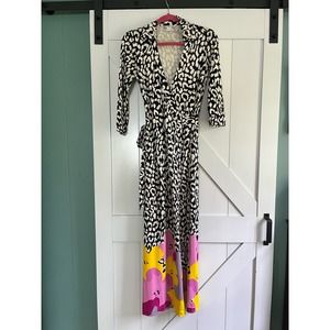 Diane Von Furstenberg DVF Andy Warhol Flowers Silk Wrap Maxi Dress Size 6